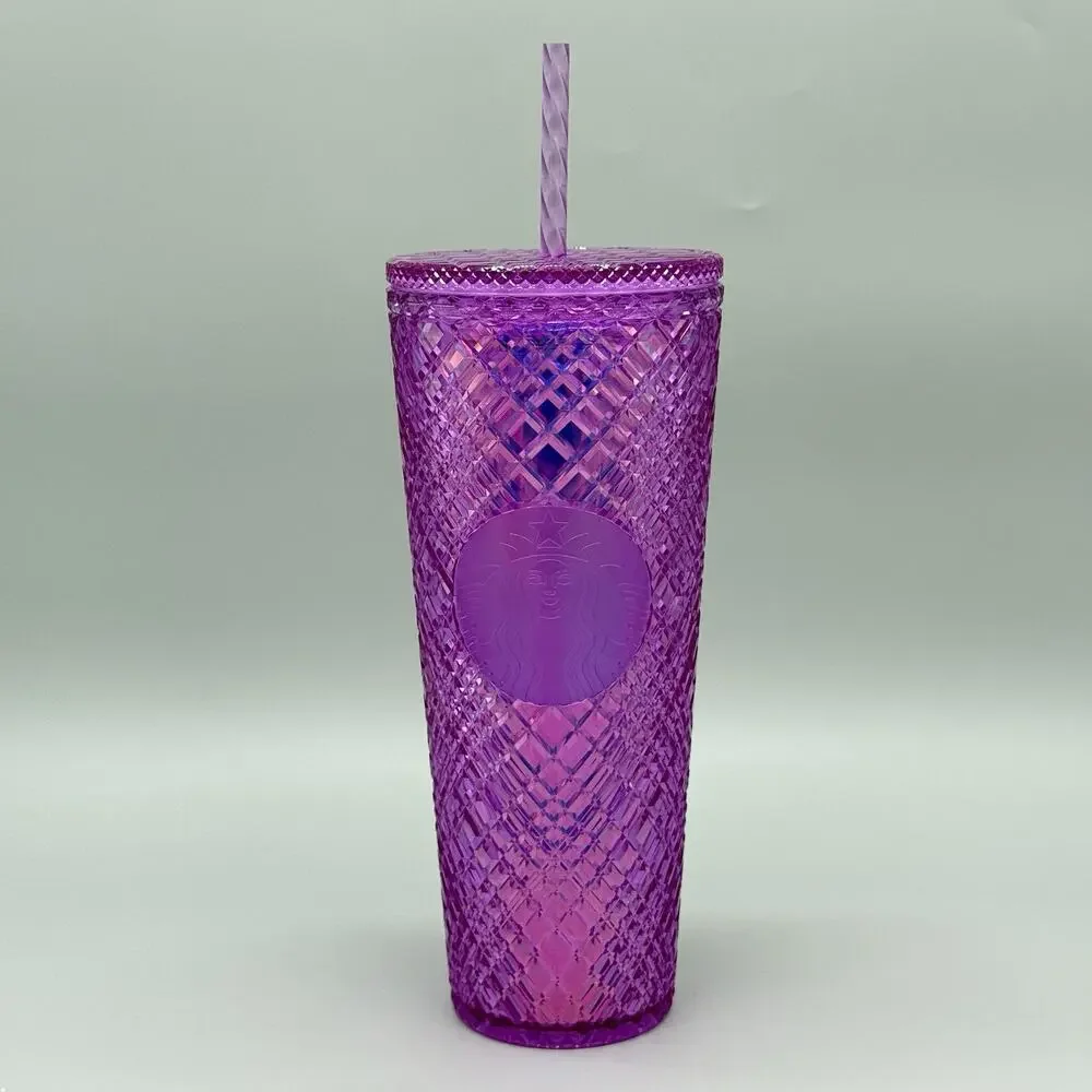 Starbucks Venti Studded Tumbler Iridescent Magenta Pink 24oz Cold Cup with Straw